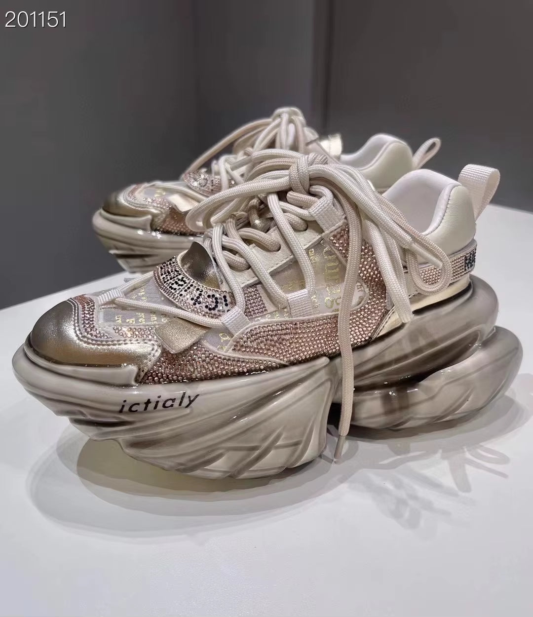 Women High Heels Platform Mesh Shoes Crystal Fashion Luxury Designer Brand Chunky Sneakers Spring Summer Korean Style Casual Ins