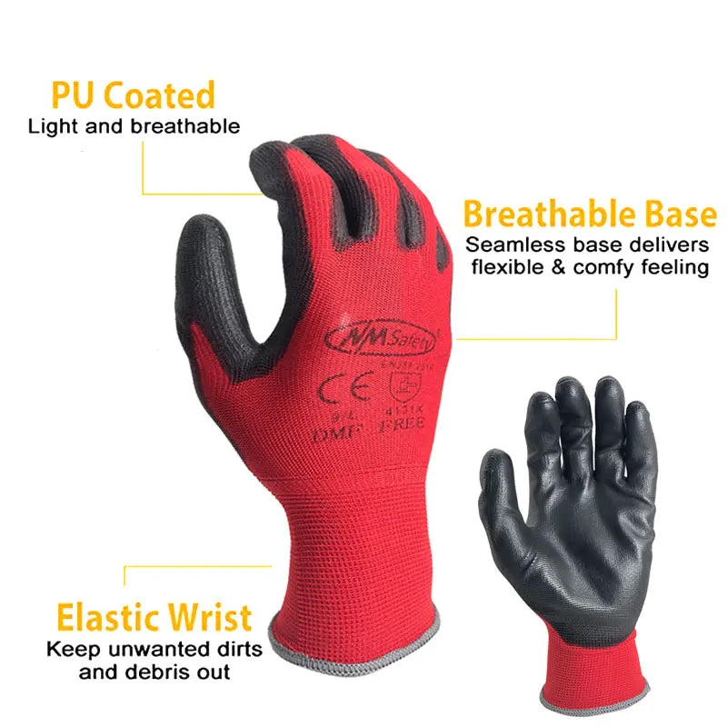24Pieces/12 Pairs Safety Working Gloves Black Pu Nylon Cotton Glove Industrial Protective Work Gloves  Brand Supplier