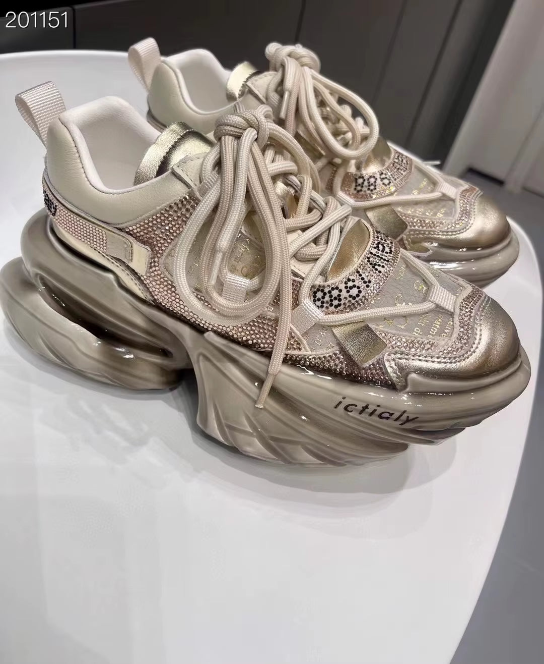 Women High Heels Platform Mesh Shoes Crystal Fashion Luxury Designer Brand Chunky Sneakers Spring Summer Korean Style Casual Ins