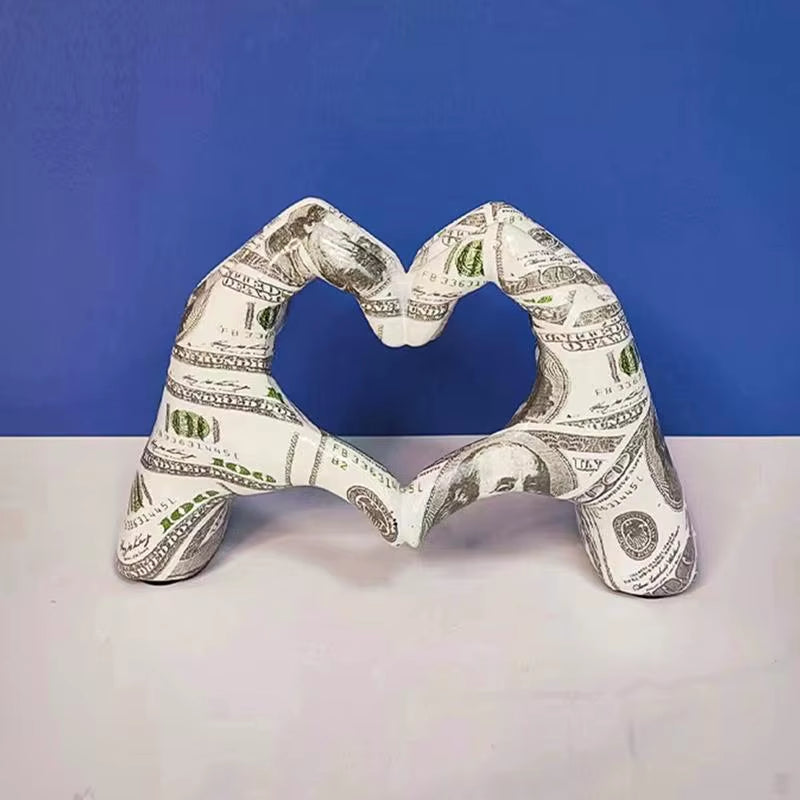 Graffiti Love Heart Gesture Statue Colorful Art Sculpture Home Living Room Desktop Resin Crafts Valentine'S Day Decoration Gifts