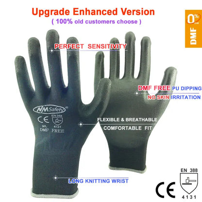 24Pieces/12 Pairs Safety Working Gloves Black Pu Nylon Cotton Glove Industrial Protective Work Gloves  Brand Supplier