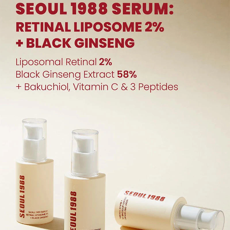 Korean 1988 Retinol Face Care Serum,Black Ginseng Niacinamide Vitamin C Moisturizing Firming Ampoule,Anti Aging Wrinkle Skincare