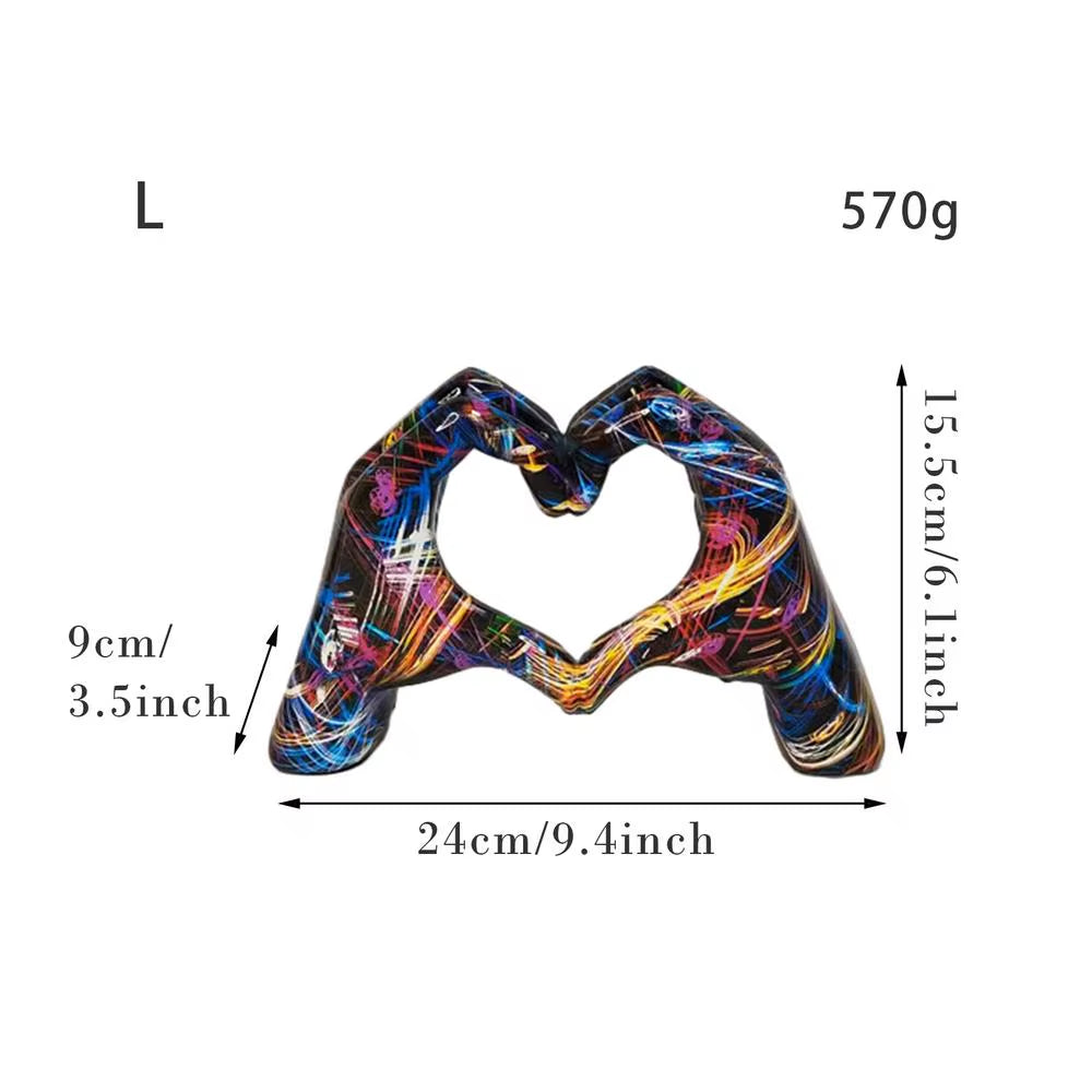 Graffiti Love Heart Gesture Statue Colorful Art Sculpture Home Living Room Desktop Resin Crafts Valentine'S Day Decoration Gifts