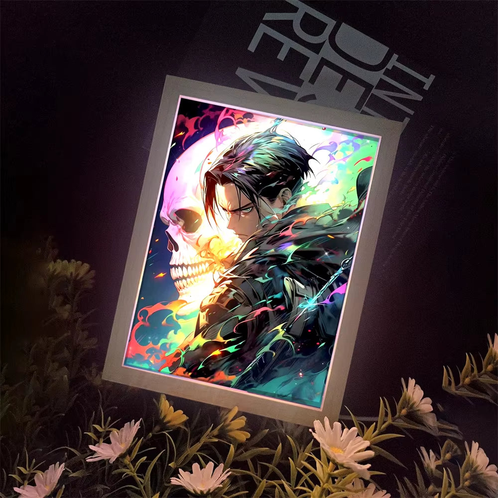 Attack on Titan Anime Figure Light Painting Photo Frame Levi Mikasa Action Collection Led Night Light Christmas 2024 Kids Gifts