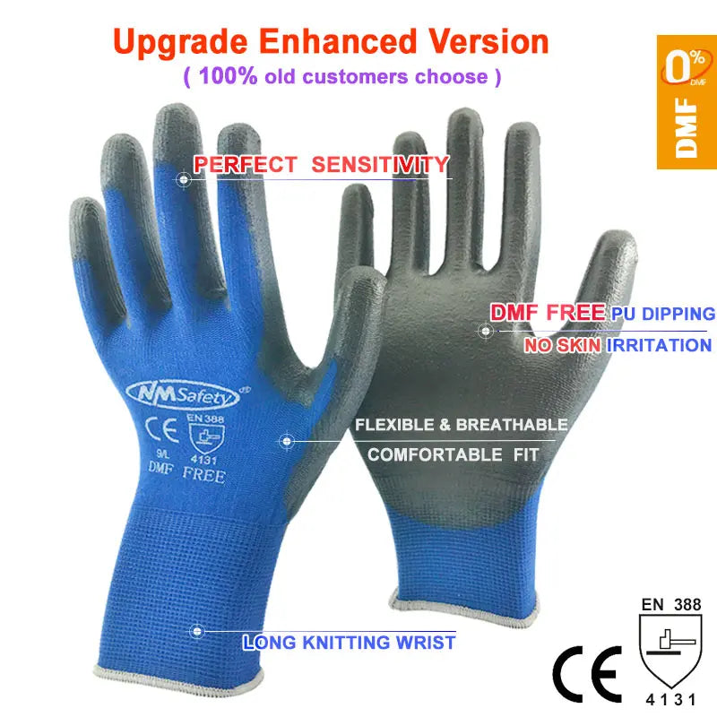 24Pieces/12 Pairs Safety Working Gloves Black Pu Nylon Cotton Glove Industrial Protective Work Gloves  Brand Supplier