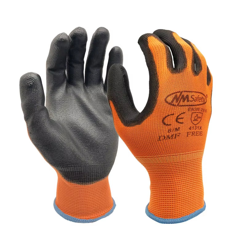 24Pieces/12 Pairs Safety Working Gloves Black Pu Nylon Cotton Glove Industrial Protective Work Gloves  Brand Supplier