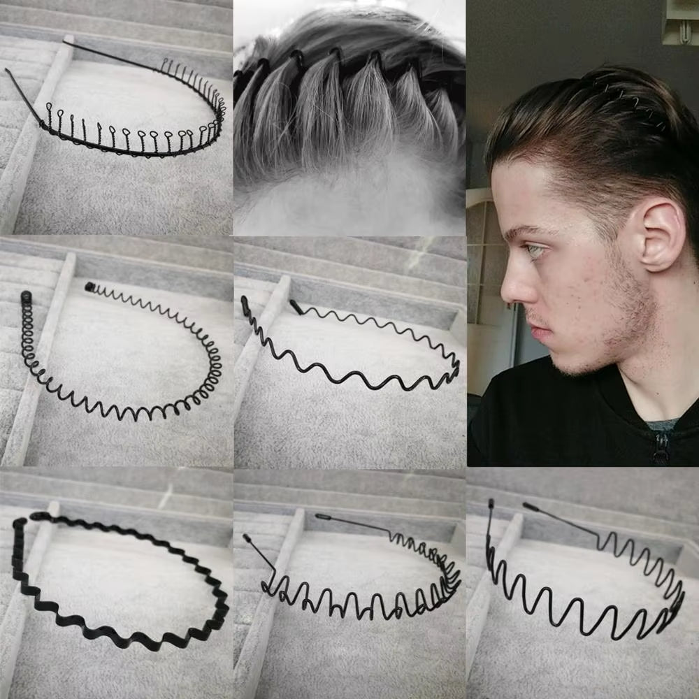 Fashion Black Wavy Headbands for Mens Women Unisex Washing Clips Basic Sports Hairbands Hair Styling Tools Accessories