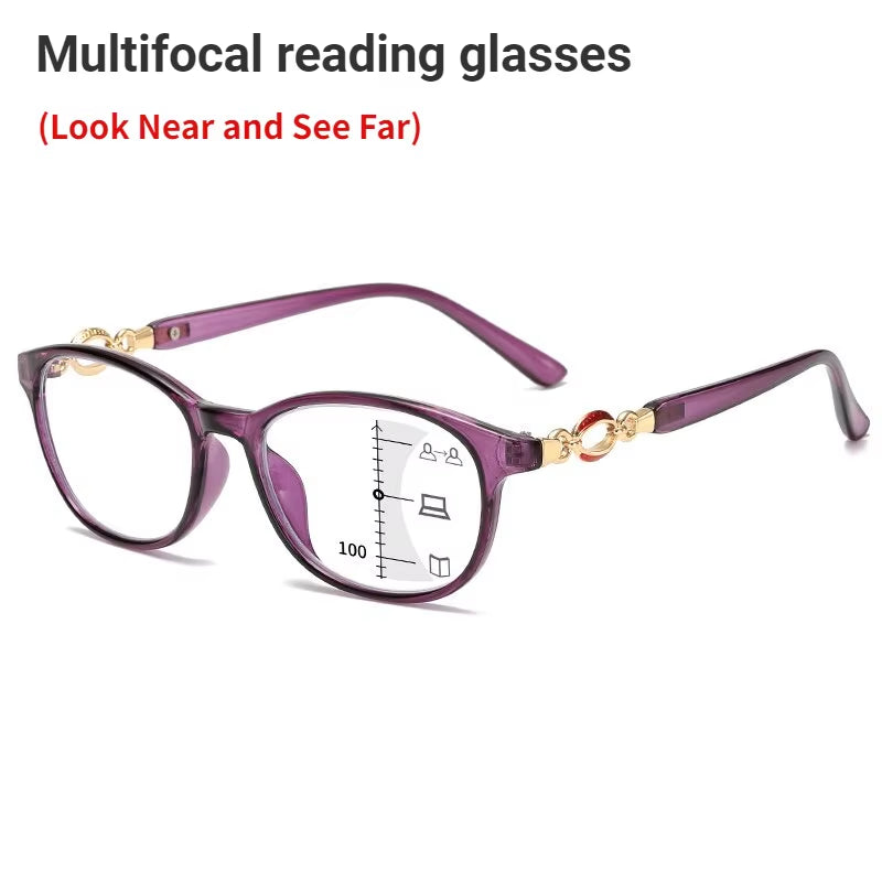 New 3 in 1 Progressive Multifocal Reading Glasses for Women Anti-Blue Eyeglasses Easy to Look Far and near +1.0 to +4.0