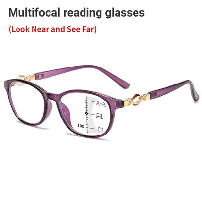 New 3 in 1 Progressive Multifocal Reading Glasses for Women Anti-Blue Eyeglasses Easy to Look Far and near +1.0 to +4.0