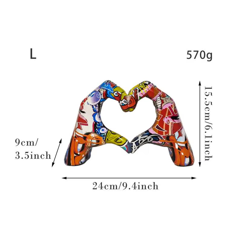 Graffiti Love Heart Gesture Statue Colorful Art Sculpture Home Living Room Desktop Resin Crafts Valentine'S Day Decoration Gifts