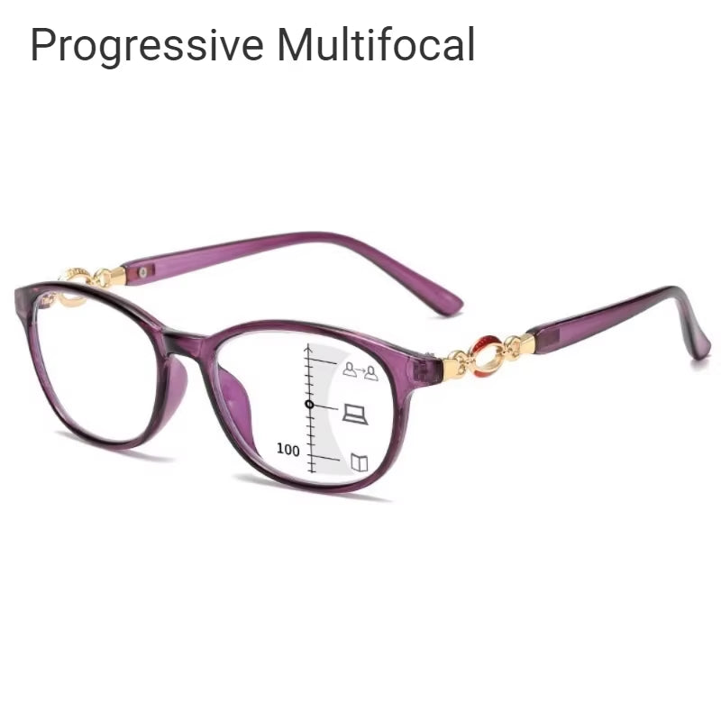 New 3 in 1 Progressive Multifocal Reading Glasses for Women Anti-Blue Eyeglasses Easy to Look Far and near +1.0 to +4.0