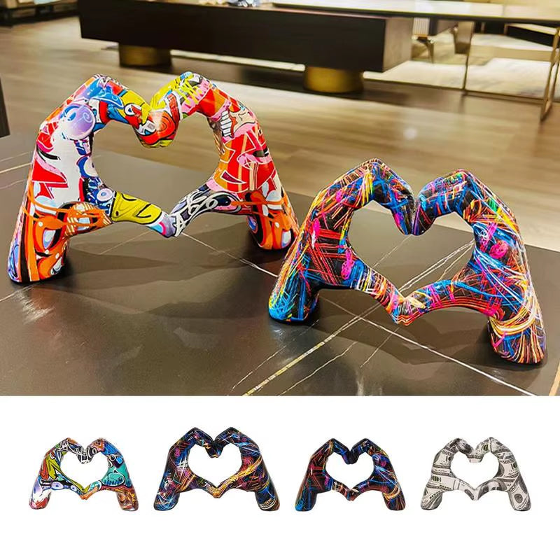 Graffiti Love Heart Gesture Statue Colorful Art Sculpture Home Living Room Desktop Resin Crafts Valentine'S Day Decoration Gifts