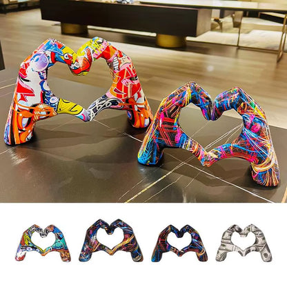 Graffiti Love Heart Gesture Statue Colorful Art Sculpture Home Living Room Desktop Resin Crafts Valentine'S Day Decoration Gifts