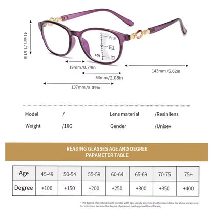 New 3 in 1 Progressive Multifocal Reading Glasses for Women Anti-Blue Eyeglasses Easy to Look Far and near +1.0 to +4.0
