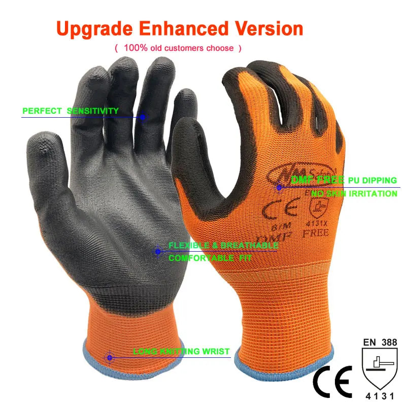 24Pieces/12 Pairs Safety Working Gloves Black Pu Nylon Cotton Glove Industrial Protective Work Gloves  Brand Supplier