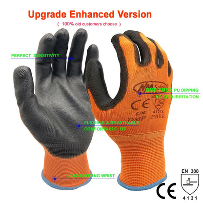 24Pieces/12 Pairs Safety Working Gloves Black Pu Nylon Cotton Glove Industrial Protective Work Gloves  Brand Supplier