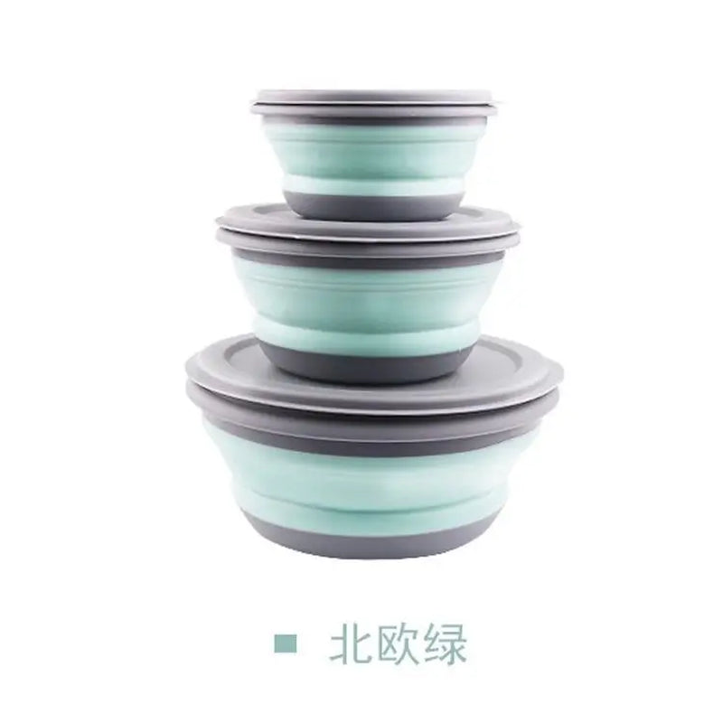 Portable Folding Lunch Box Bowl Sets Silicone 3Pcs/Set Food Container Outdoor Camping Tableware Set Foldable Salad Bowl with Lid