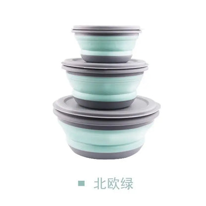 Portable Folding Lunch Box Bowl Sets Silicone 3Pcs/Set Food Container Outdoor Camping Tableware Set Foldable Salad Bowl with Lid