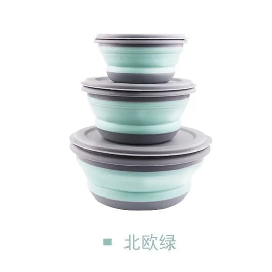 Portable Folding Lunch Box Bowl Sets Silicone 3Pcs/Set Food Container Outdoor Camping Tableware Set Foldable Salad Bowl with Lid