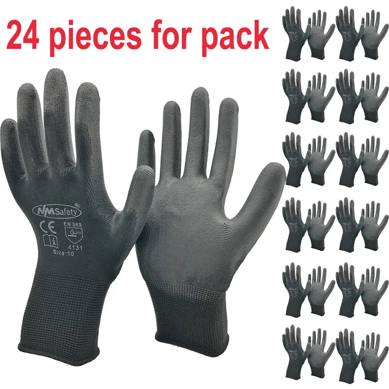 24Pieces/12 Pairs Safety Working Gloves Black Pu Nylon Cotton Glove Industrial Protective Work Gloves  Brand Supplier