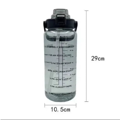 1Pc Portable 2L Water Bottle Large Capacity Plastic Straw Water Cup Drink Bottle with Time Marker for Outdoor Sports Fitness