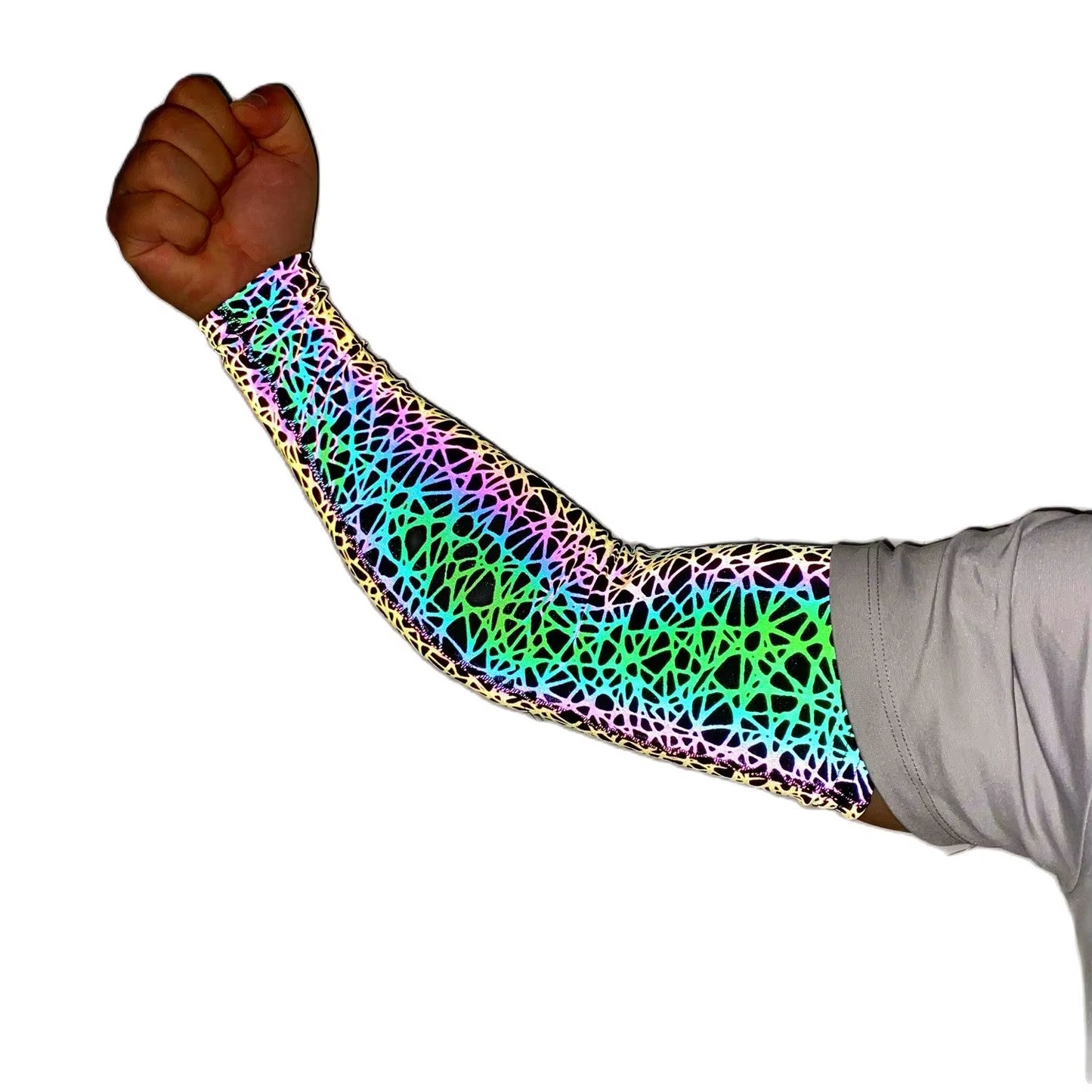 Men Colorful Reflective Arm Warmers Basketball Running Fitness Arm Sleeves Man Outdoor Cycling Fishing Driving Elastic Mangas